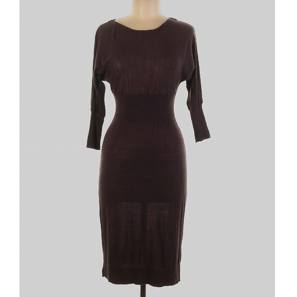 Sparrow Anthropologie Knit Sweater Dress Brown 50s retro style